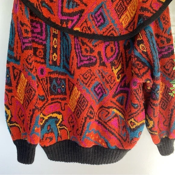 *SOLD* Giovanni Ferretti Vintage Vibrant Geometric Women's Cardigan Wool Size L - Picture 11 of 13